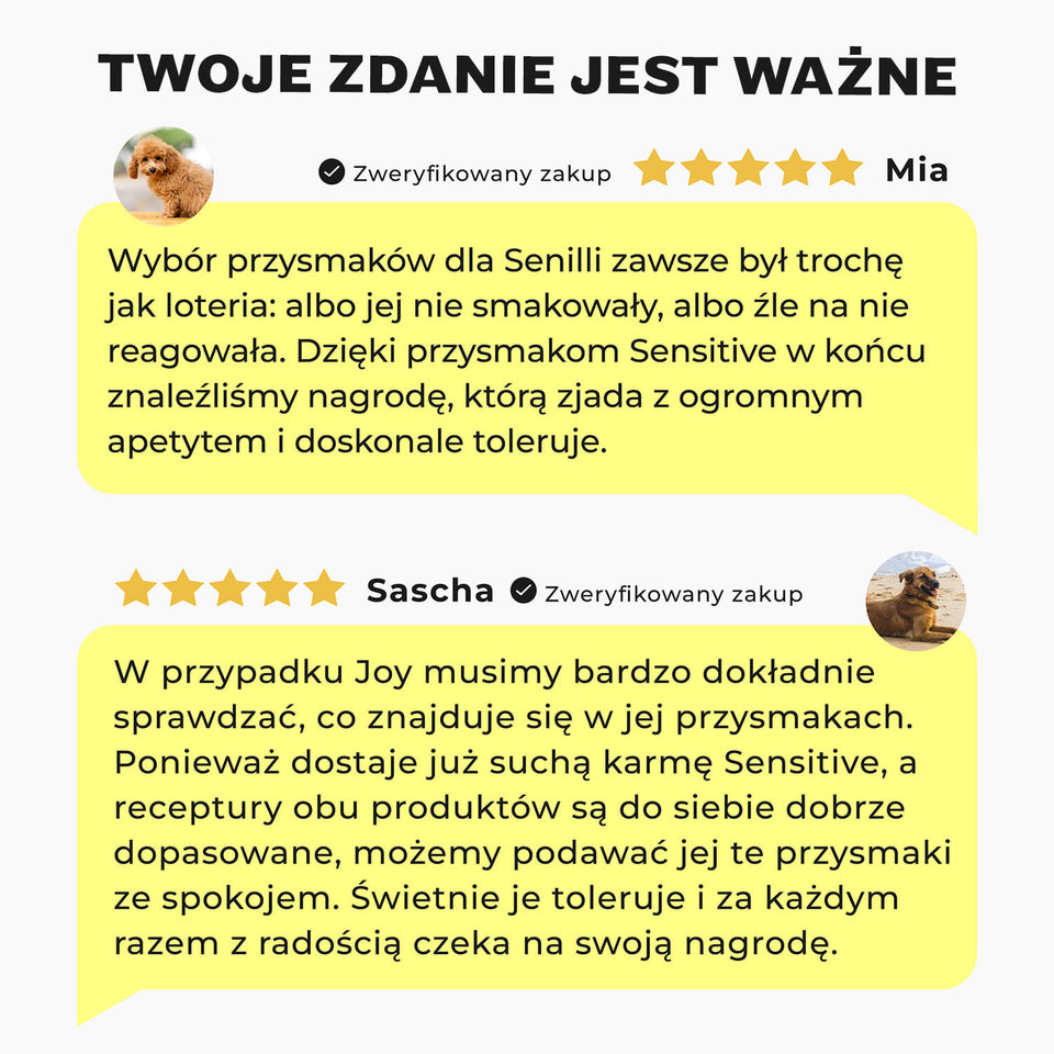 Zalety przysmaków HEY HOLY Sensitive: naturalne składniki, hipoalergiczne, opracowane przez weterynarzy, bez zbóż i cukru