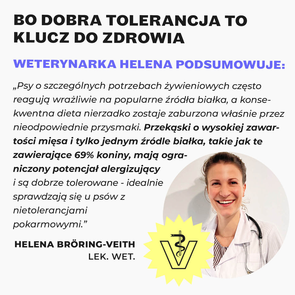 Składniki przysmaków HEY HOLY Sensitive: 69% suszonej powietrzem koniny oraz 31% batatów i jabłek