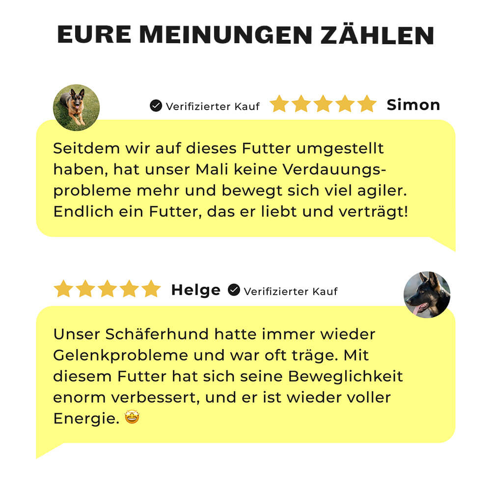 5-Sterne Kundenbewertungen für Shine-Bright Shepherds Trockenfutter für Schäferhunde